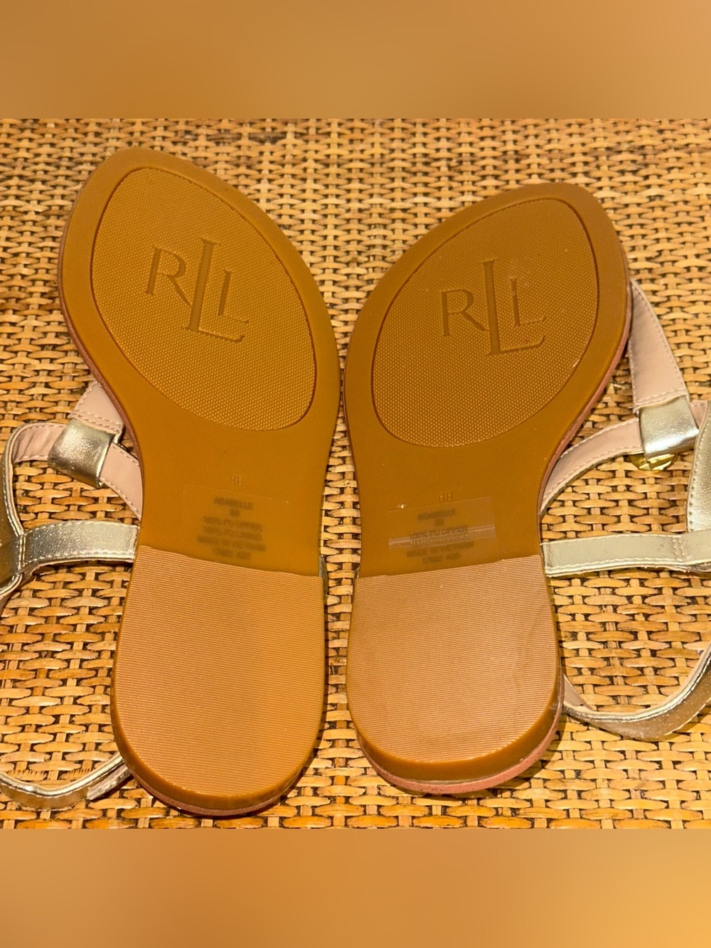 Lauren Ralph Lauren Thong Leather Sandals Womens Size 8 Gold Hardware Bohemian - Picture 9 of 10